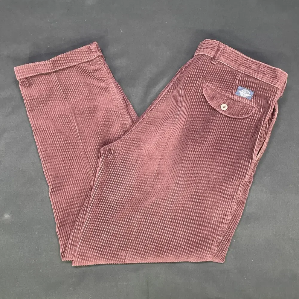 Vtg 90s Levis Dockers Mens Pants Fits 36x29 Double Pleated Corduroy Red/Brown